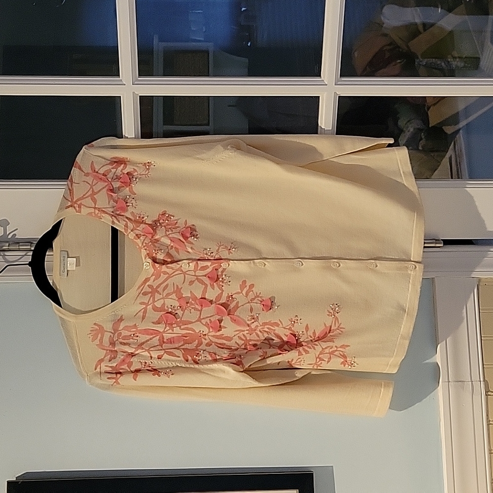 Garnet Hill cardigan with delicate 3D Soft PinkFlowers.